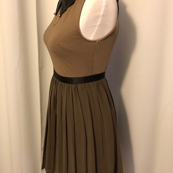 Tan Dress with Faux Leather Accents - Picture 3 of 5